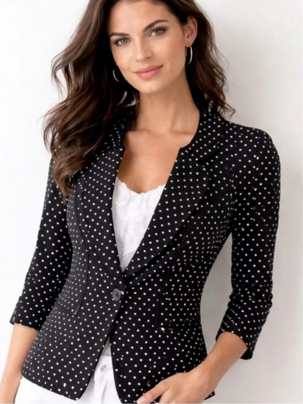 WHBM Size 2/4 Polka Dot Blazer Jacket Black & White Small Cropped